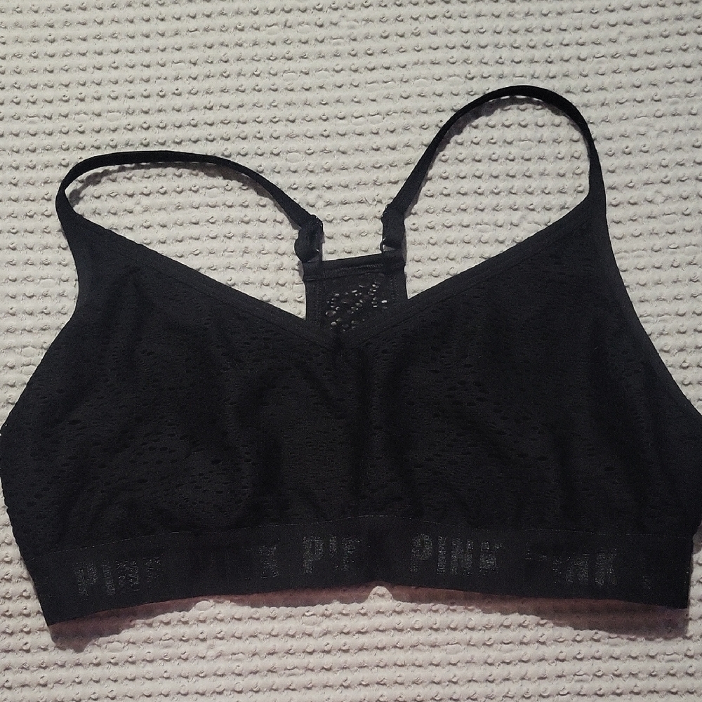 PINK Victoria's Secret Black Lace Racerback Bralette